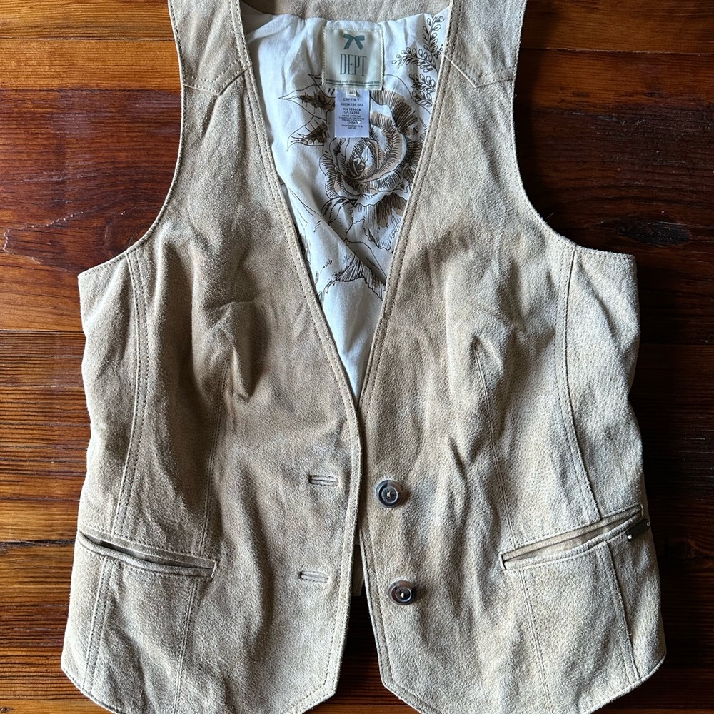 Tan Suede Vest with Floral Lining